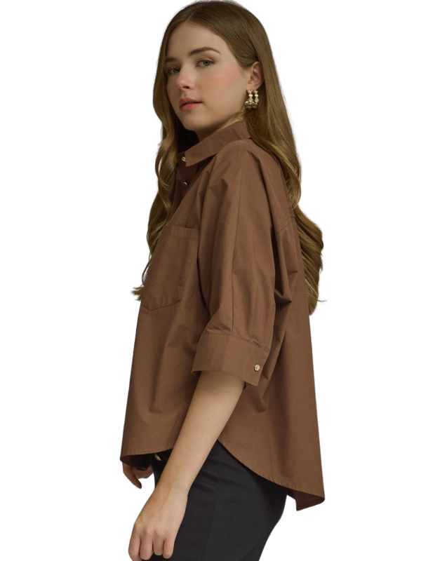 Brown Collared Gold Button Dolman Top