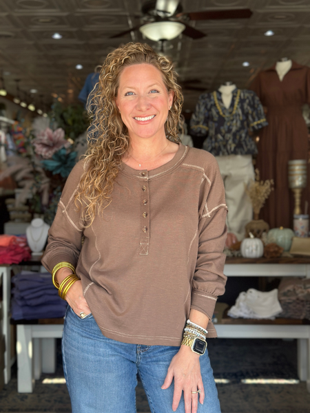 Brown Contrast Henley Top