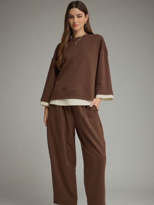 Brown + Cream Layered Look Top