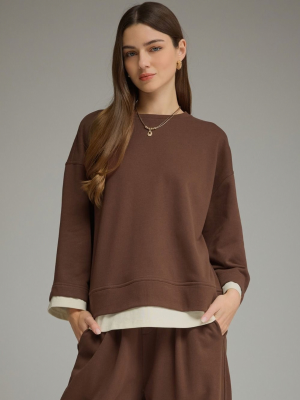 Brown + Cream Layered Look Top