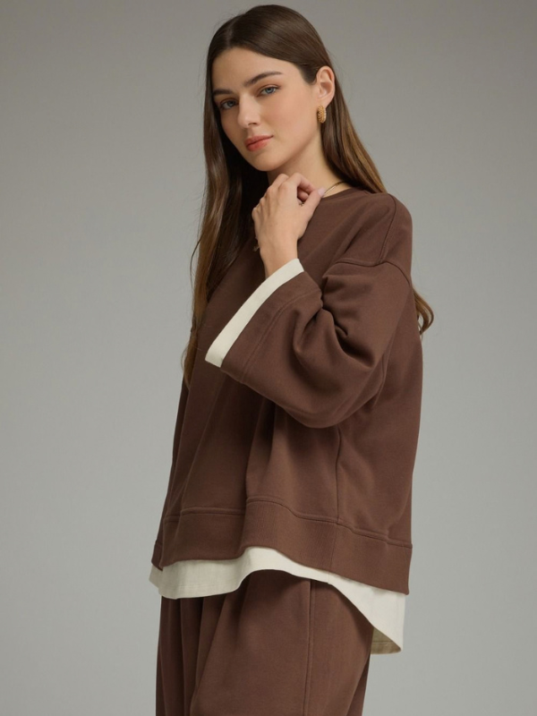 Brown + Cream Layered Look Top