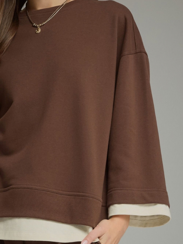Brown + Cream Layered Look Top
