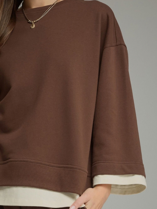 Brown + Cream Layered Look Top