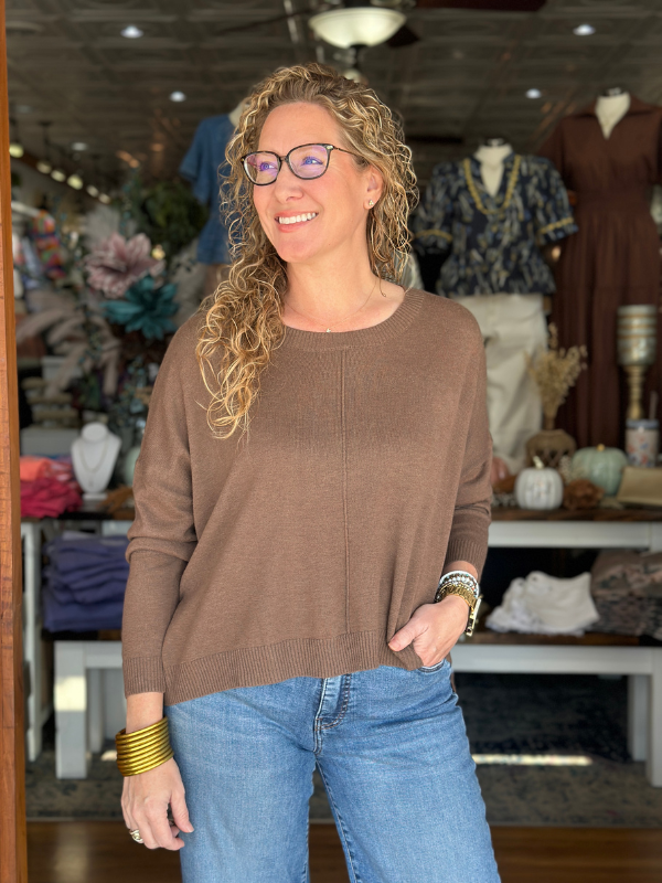 Brown Drop Shoulder Lightweight Sweater - Themasonboutique