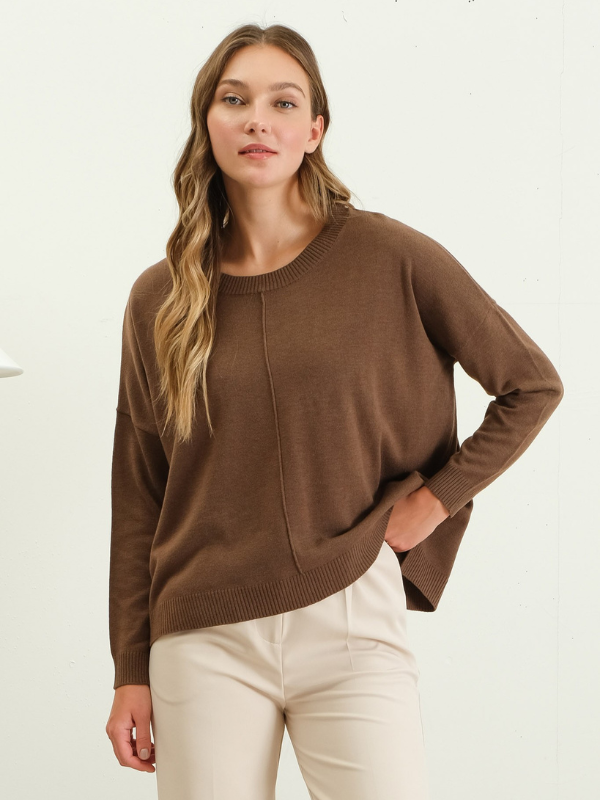 Brown Drop Shoulder Lightweight Sweater - Themasonboutique