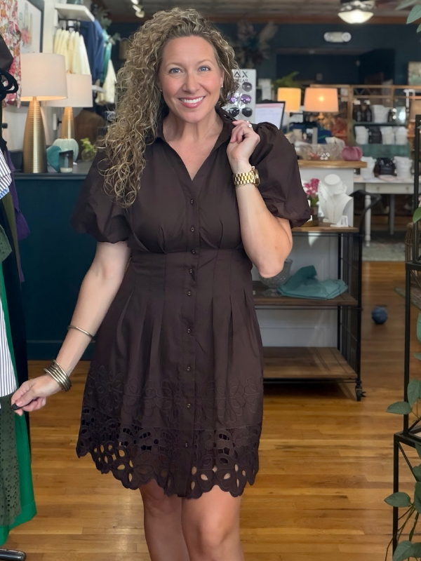 Brown Eyelet Detail Dress - Themasonboutique