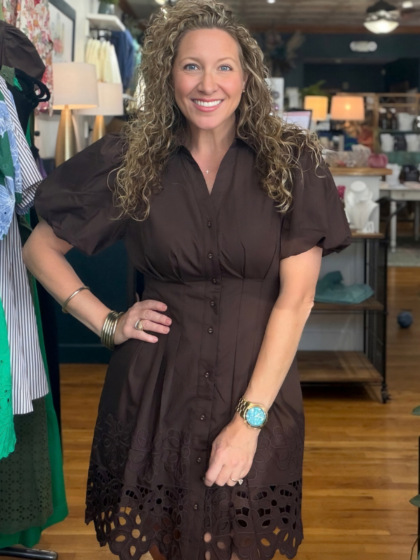 Brown Eyelet Detail Dress - Themasonboutique