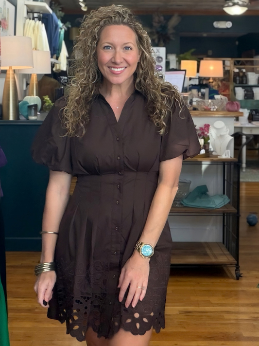 Brown Eyelet Detail Dress