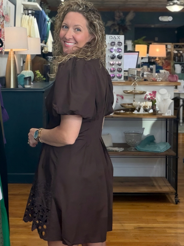 Brown Eyelet Detail Dress - Themasonboutique