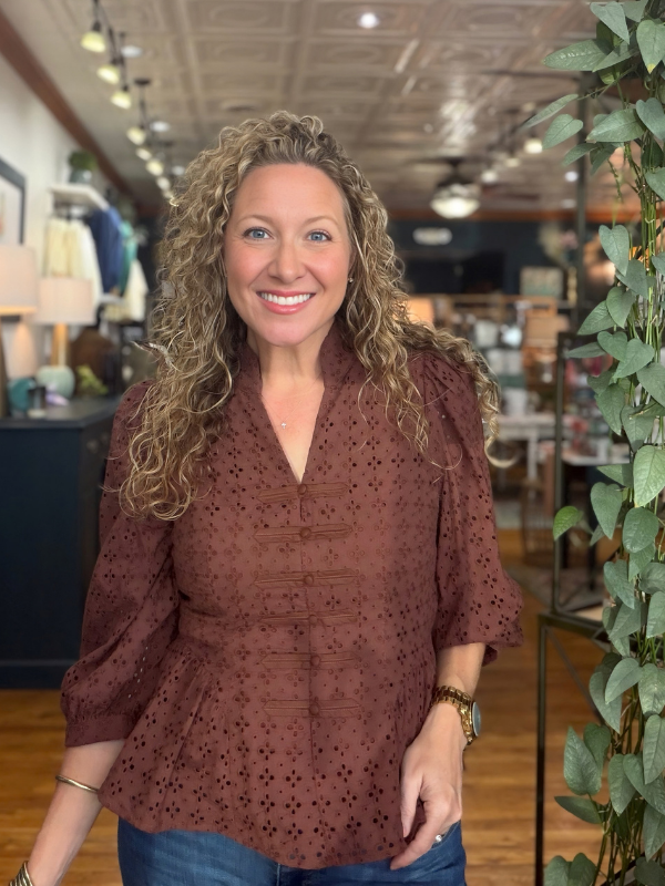 Brown Eyelet Peplum Top - Themasonboutique