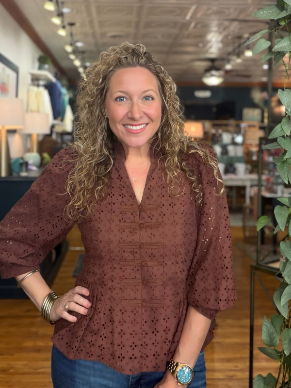 Brown Eyelet Peplum Top - Themasonboutique