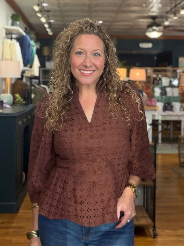 Brown Eyelet Peplum Top - Themasonboutique