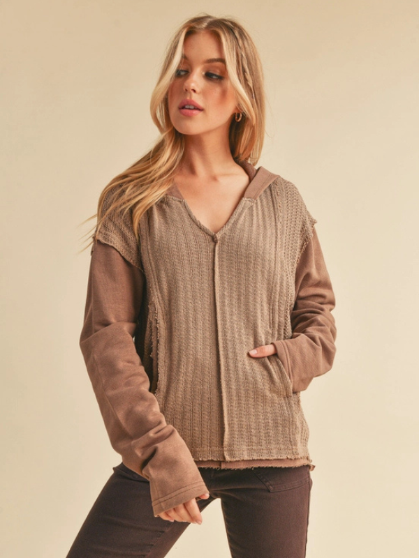 Brown Textured Knit Sweatshirt