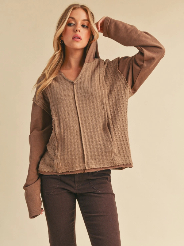 Brown Textured Knit Sweatshirt