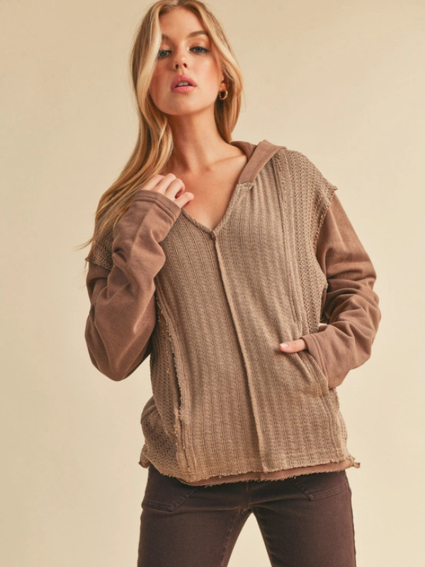 Brown Textured Knit Sweatshirt