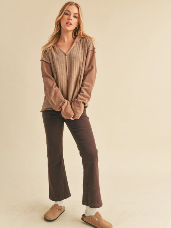 Brown Textured Knit Sweatshirt