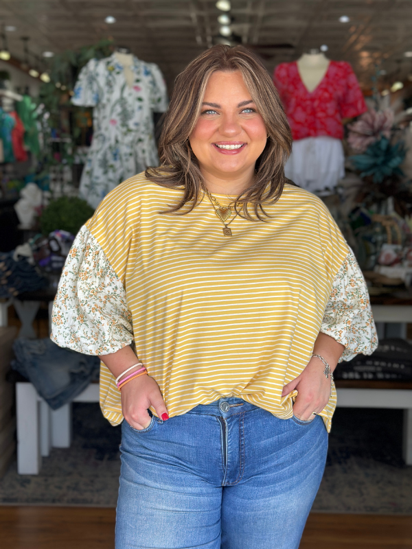 Butter Yellow Stripe + Floral Top