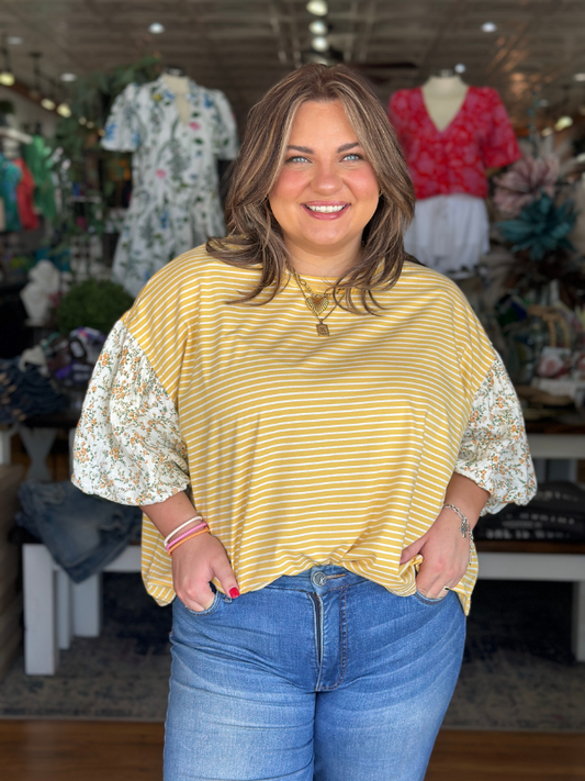 Butter Yellow Stripe + Floral Top