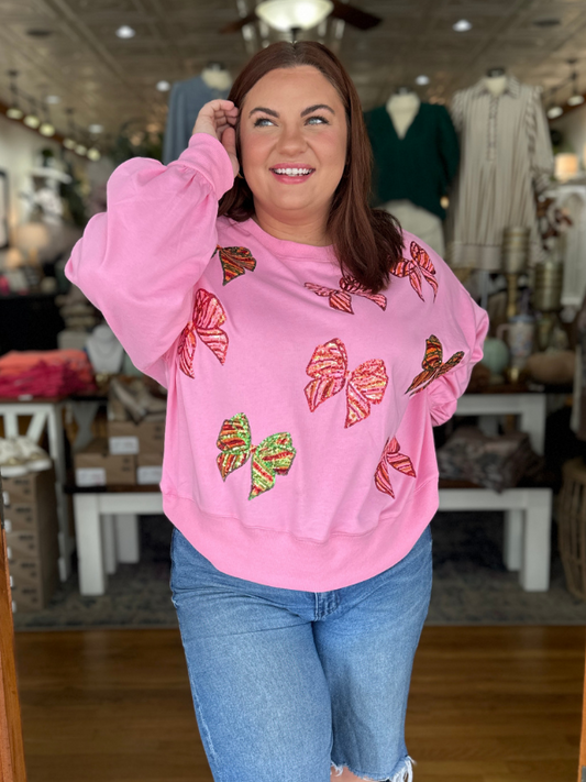 Candy Pink Sequin Bow Sweatshirt