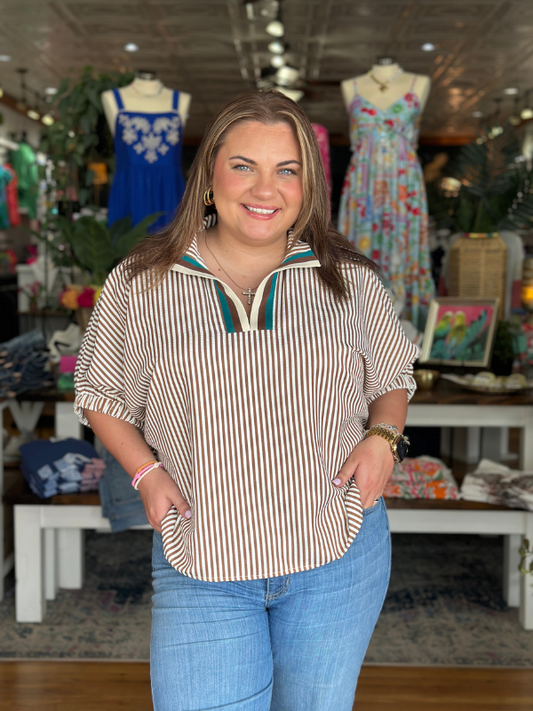 Caramel Contrast Collar Top