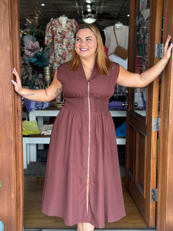 Chocolate Smocked Waist Midi Dress