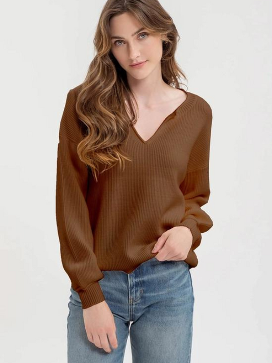 Cinnamon Split Neck Sweater - Themasonboutique