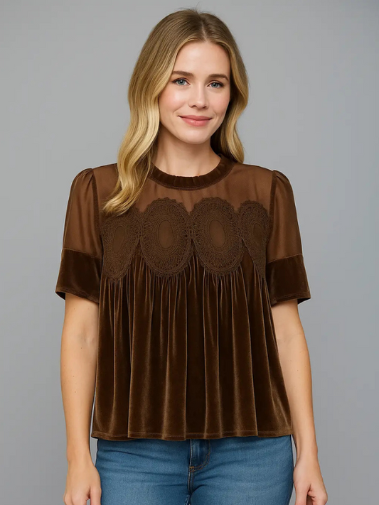 Cocoa Brown Velvet Babydoll Top