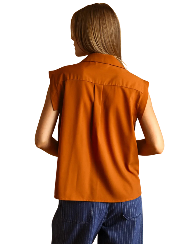 Cognac Chiffon Sleeveless Pocket Top