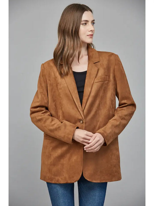 Cognac Faux Suede Relaxed Fit Blazer