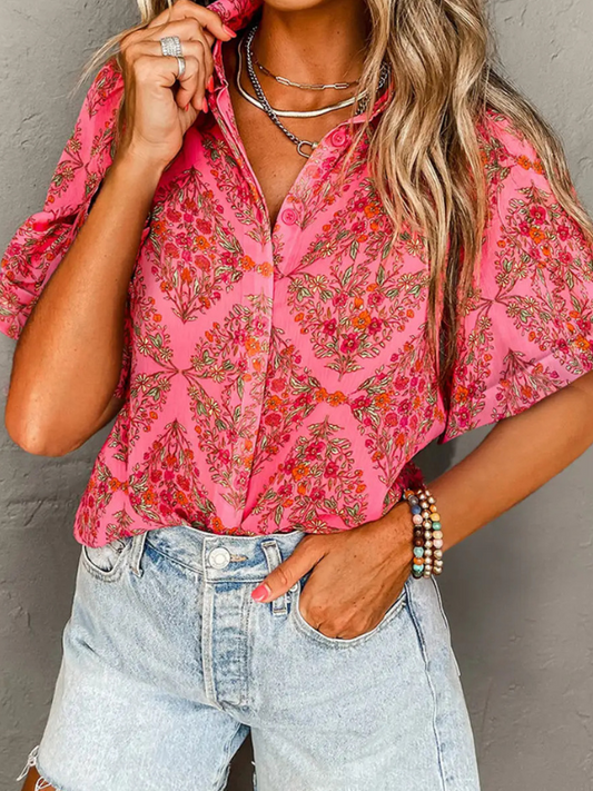 Coral Floral Button Up Shirt