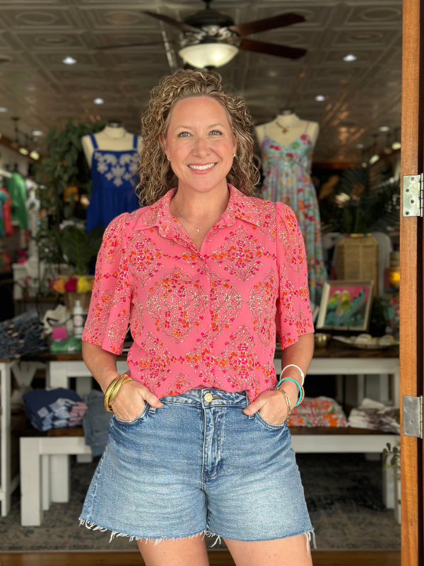 Coral Floral Button Up Shirt