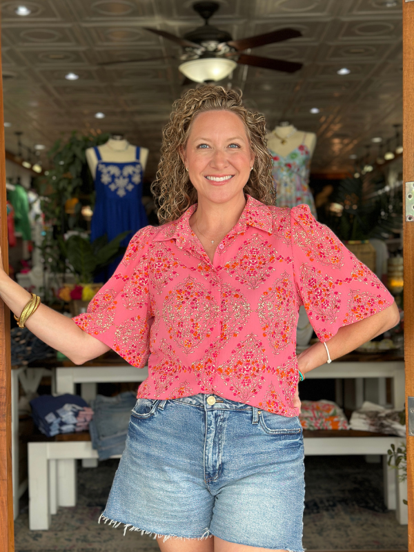 Coral Floral Button Up Shirt