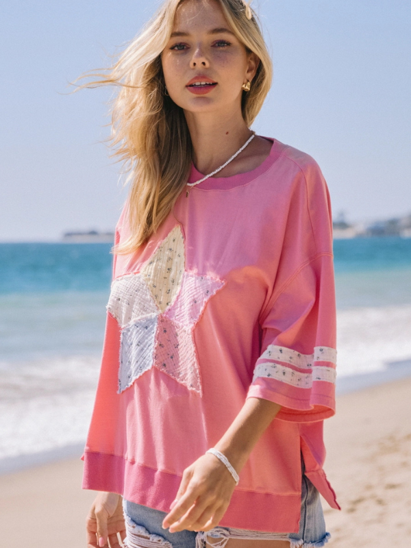 Coral Patchwork Star Top