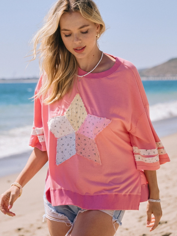 Coral Patchwork Star Top