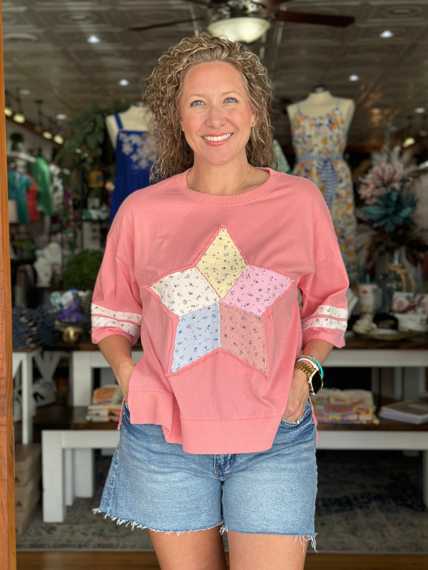 Coral Patchwork Star Top