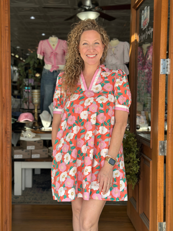 Coral & Pink Retro Floral Dress