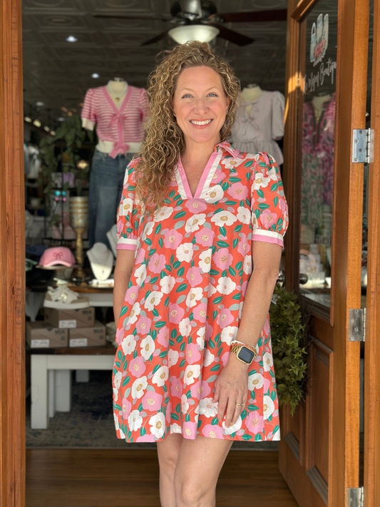 Coral & Pink Retro Floral Dress