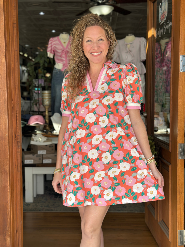 Coral & Pink Retro Floral Dress