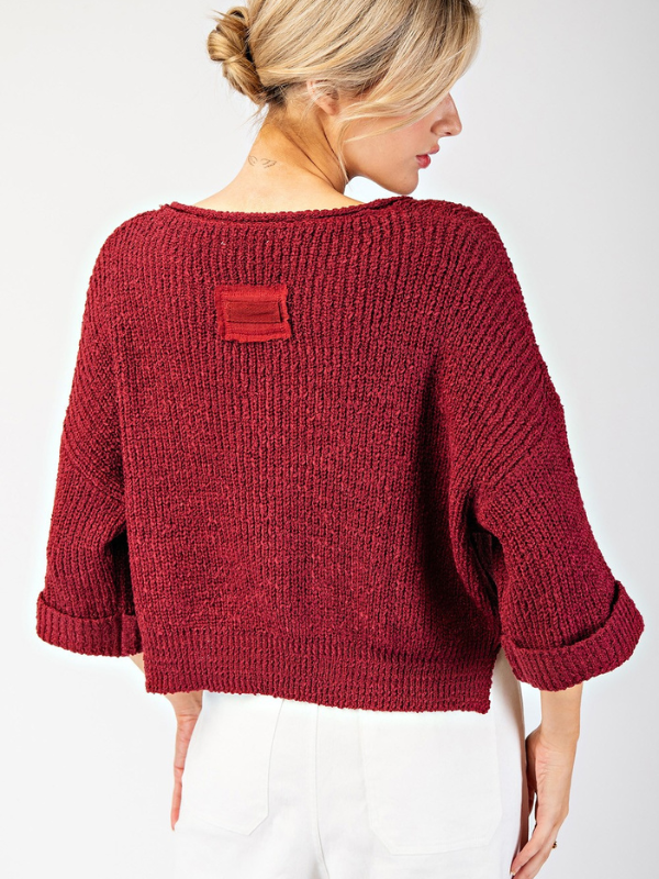 Cranberry Loose Knit 3/4 Sleeve Sweater