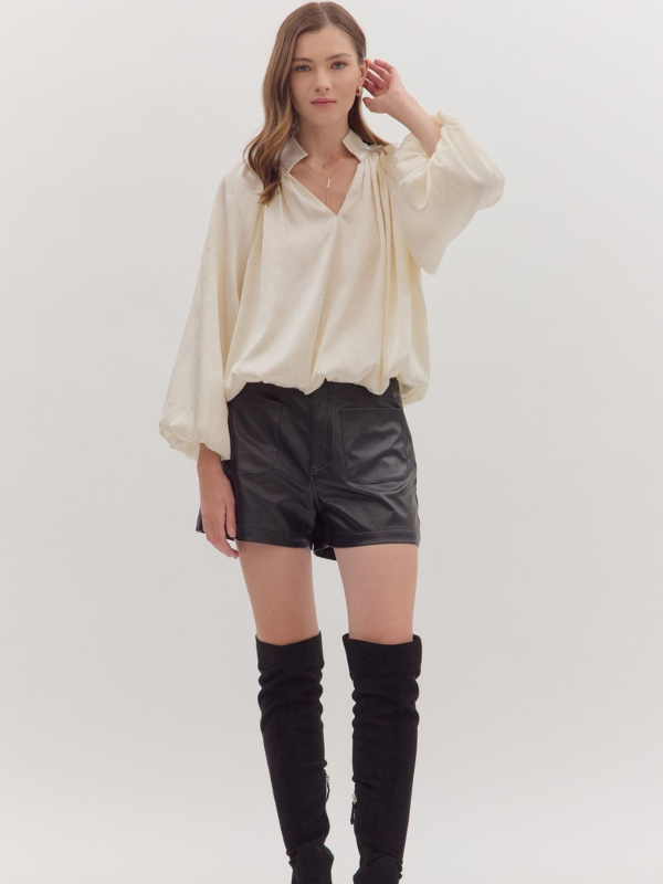 Cream Balloon Sleeve Top