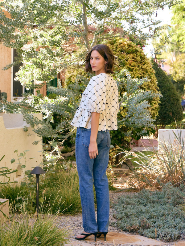 Cream & Black Printed Bow Peplum Top