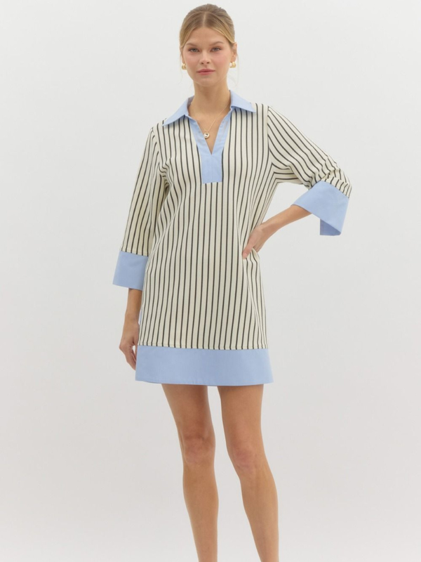 Cream & Black Stripe Chambray Contrast Dress