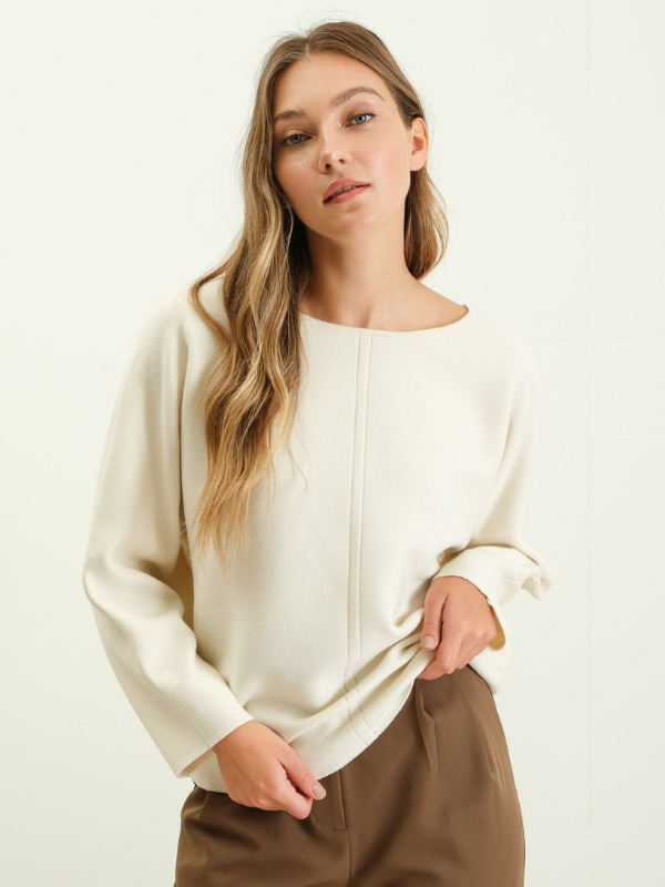 Cream Boat Neck Front Seam Sweater - Themasonboutique