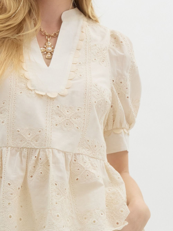 Cream Eyelet Peplum Top