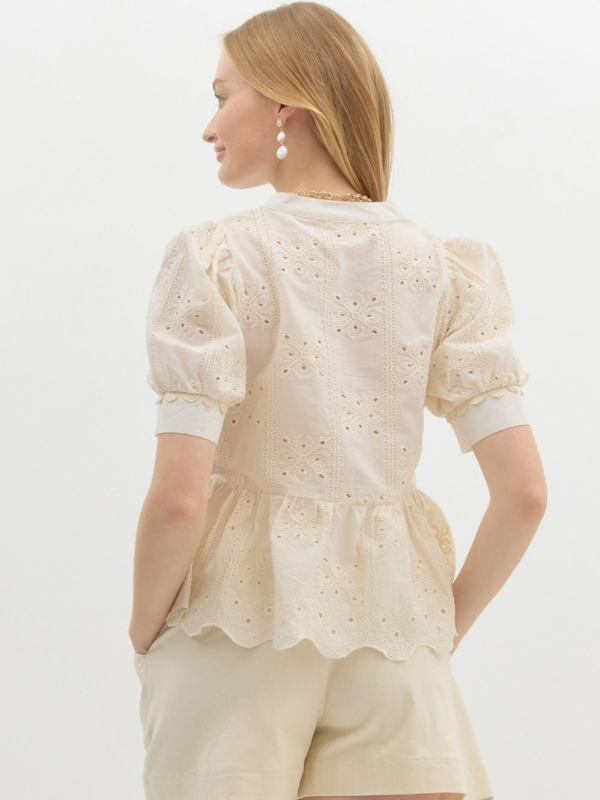 Cream Eyelet Peplum Top