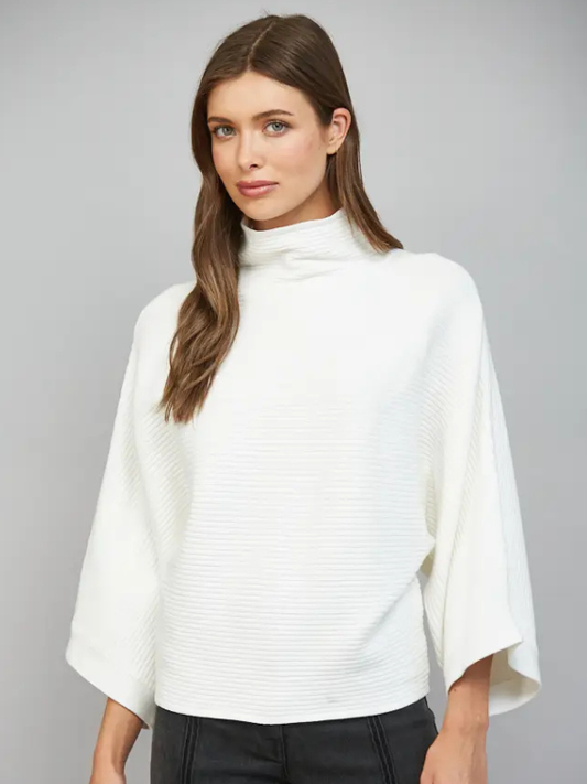 woman wearing a Cream Horizontal Textured Ribbed Sweater