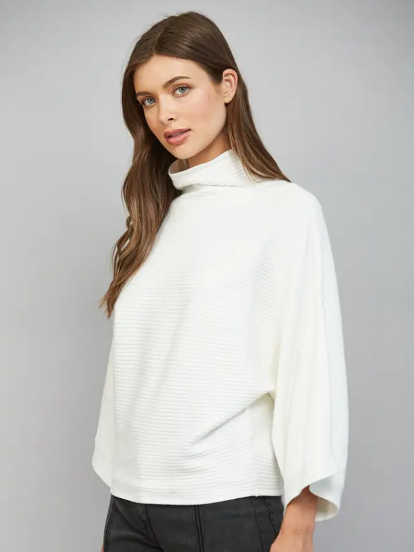 woman wearing a Cream Horizontal Textured Ribbed Sweater