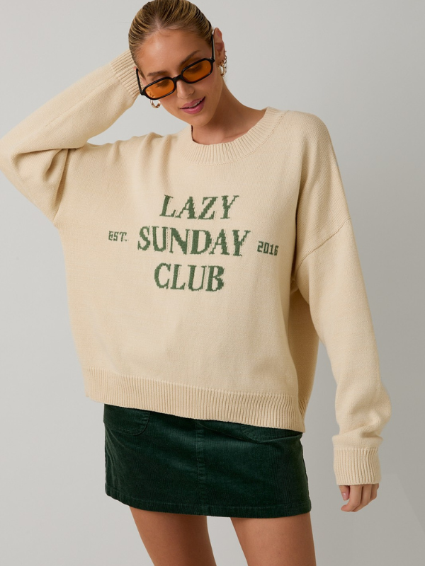 lazy Sunday club sweater on girl 