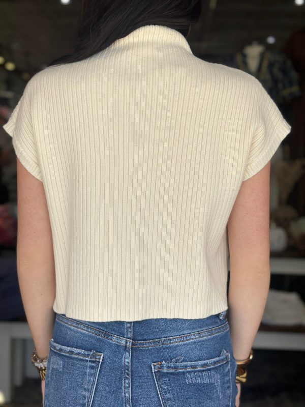 Cream Mock Neck Short Sleeve Sweater