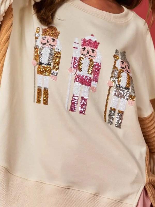 Cream Nutcracker Christmas Terry Sweatshirt